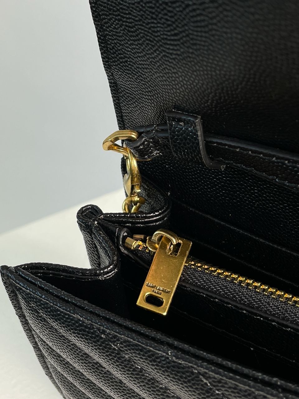 YSL Cassandre Matelasse Chain Wallet In Grain De Poudre Embossed Leather - 29