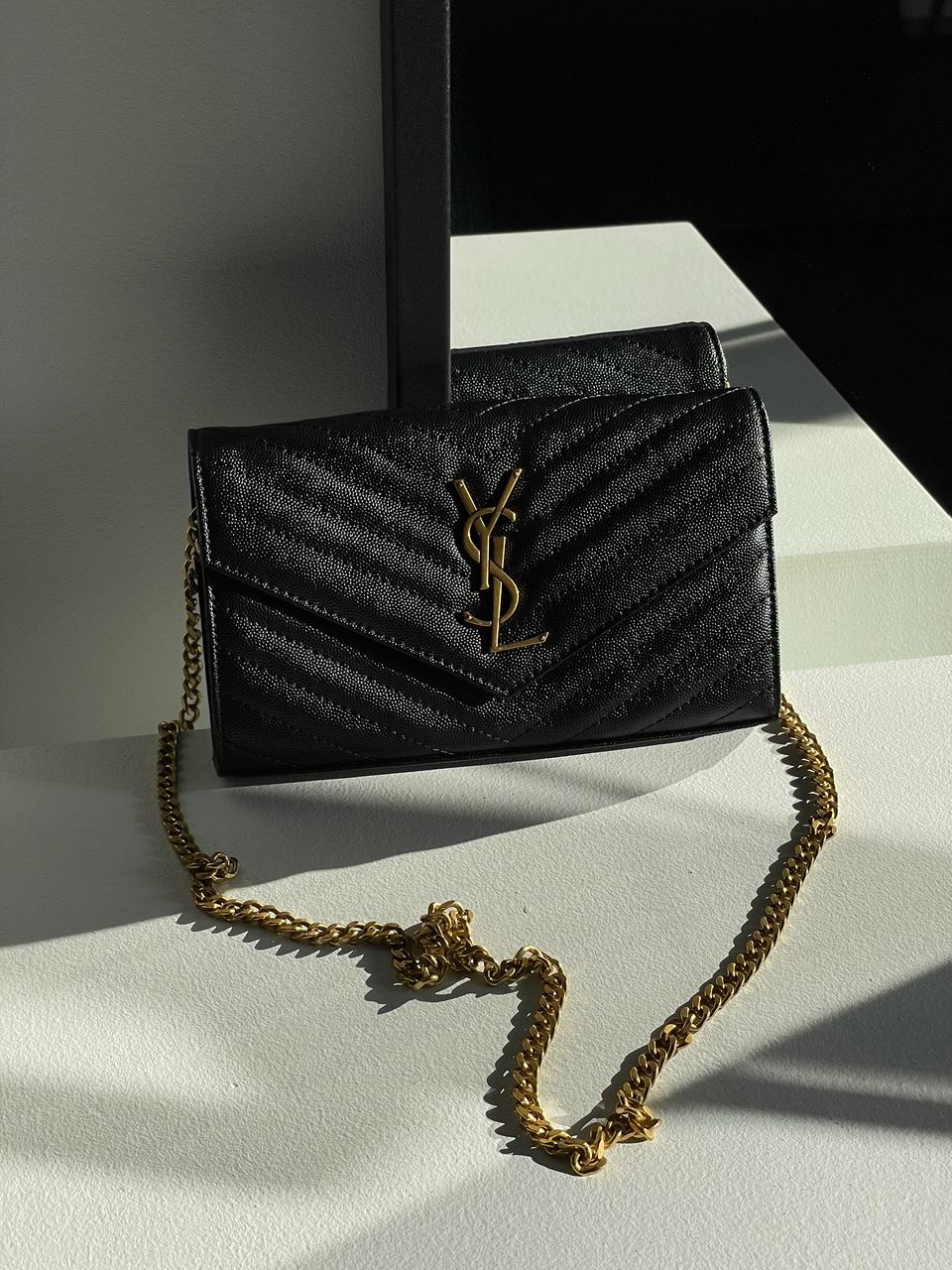 YSL Cassandre Matelasse Chain Wallet In Grain De Poudre Embossed Leather - 9