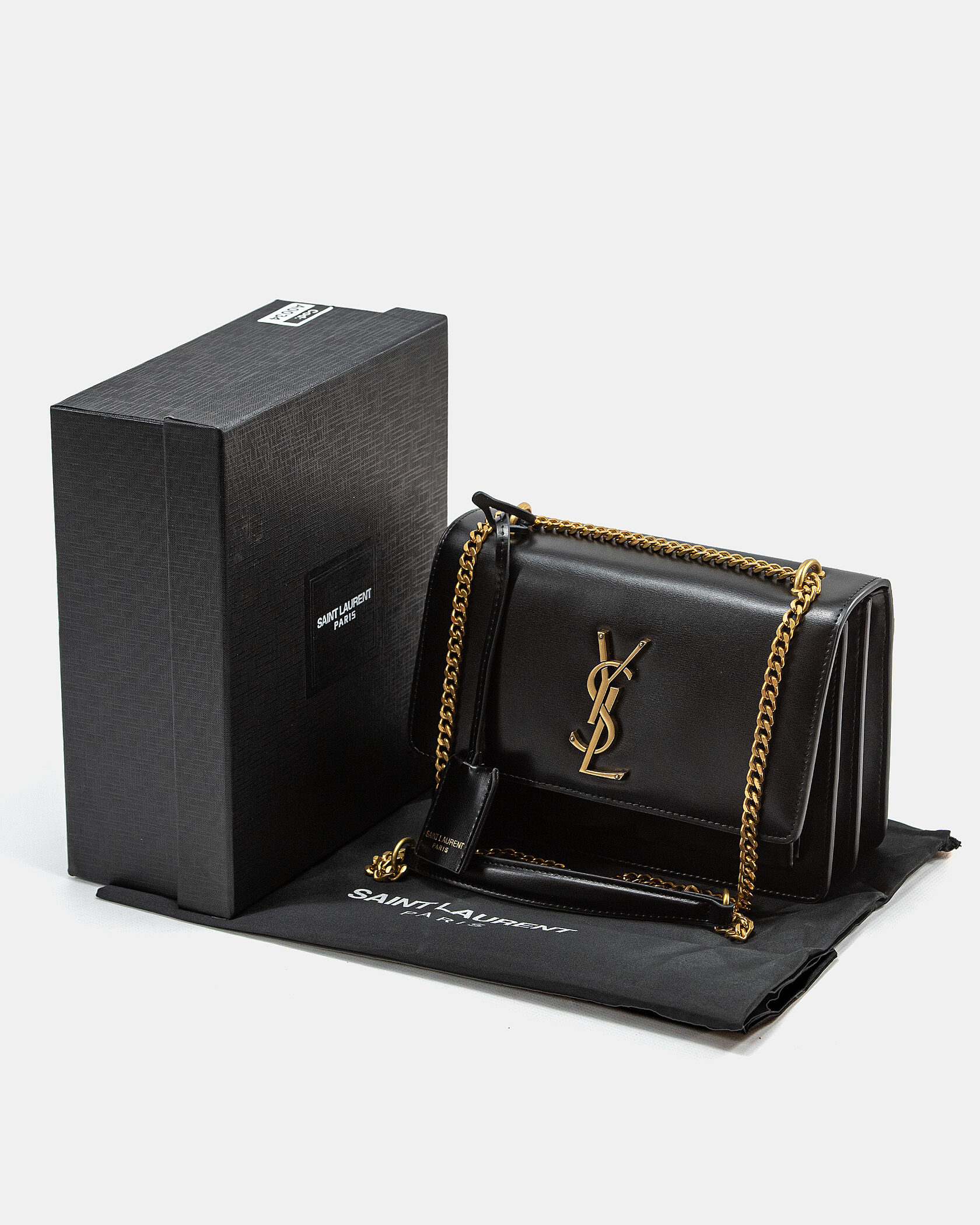 Yves Saint Laurent Medium Sunset in Smooth Leather Black/Gold - 2