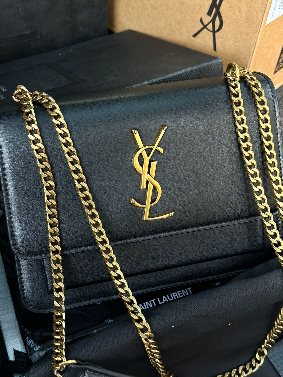 Yves Saint Laurent Medium Sunset in Smooth Leather Black/Gold - 7