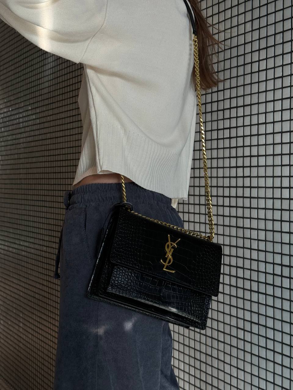 Yves Saint Laurent Medium Sunset in Smooth Leather Black/Silver - 6