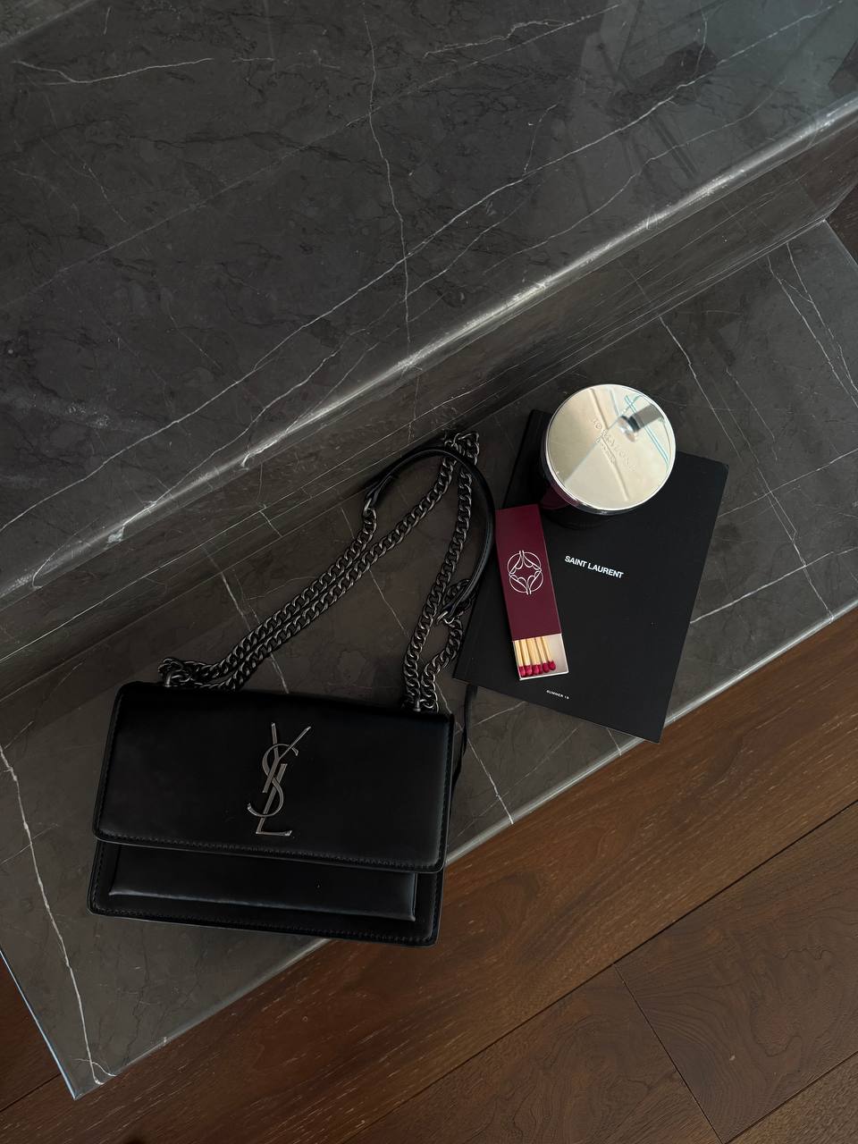 Yves Saint Laurent Medium Sunset in Smooth Leather Black/Silver