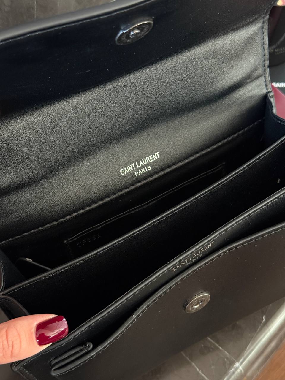 Yves Saint Laurent Medium Sunset in Smooth Leather Black/Silver - 15