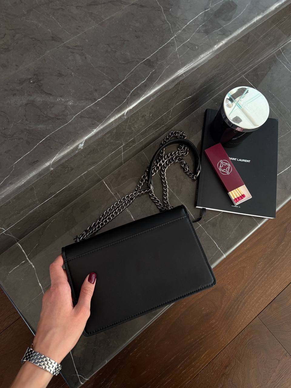 Yves Saint Laurent Medium Sunset in Smooth Leather Black/Silver - 8