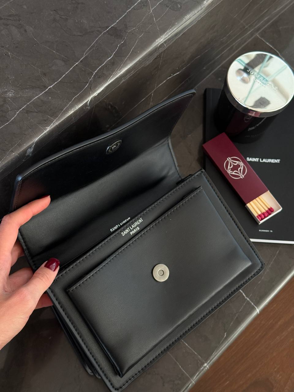 Yves Saint Laurent Medium Sunset in Smooth Leather Black/Silver - 9